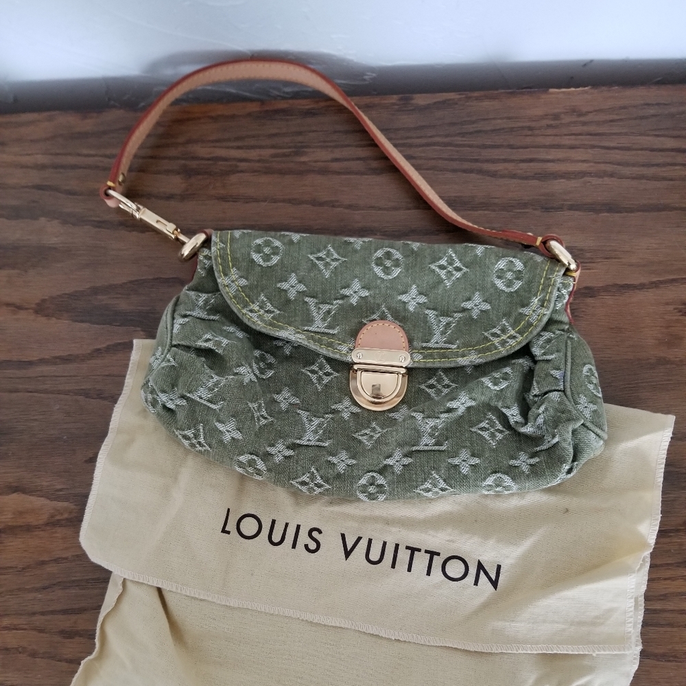 Louis Vuitton Green Pleaty Denim Mini Purse